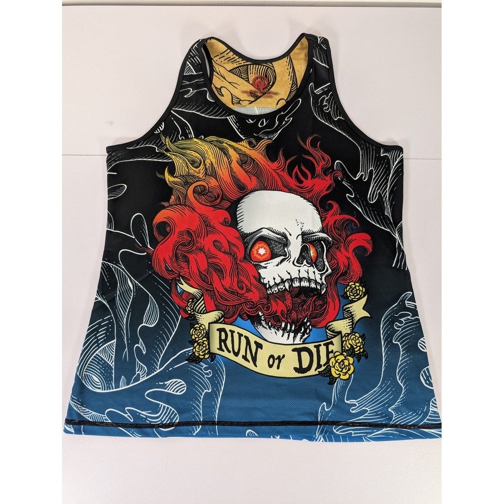 InknBurn Tank Top Womens‎ 2XL Black Red Run or Die Skull Graphic Athletic Shirt
